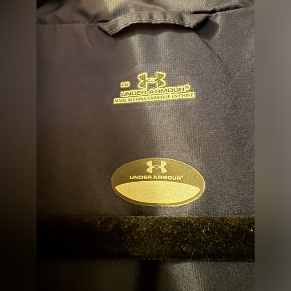 Under armor, LG, navy blue, white accents, jacket no hood, zipper pockets. - Picture 3 of 3